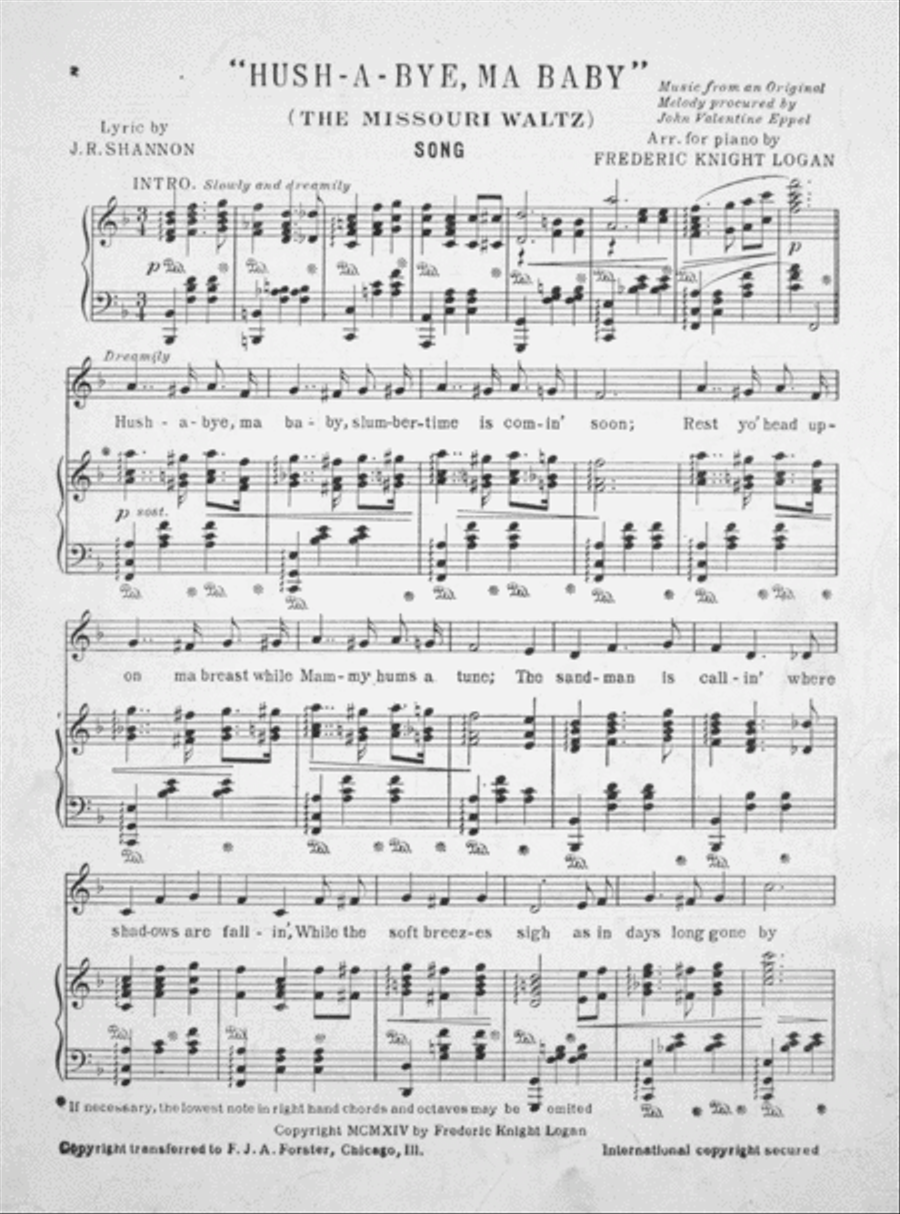 Missouri Waltz. Song. (Hush-A-Bye, Ma Baby) Voice scores gallery preview page 2