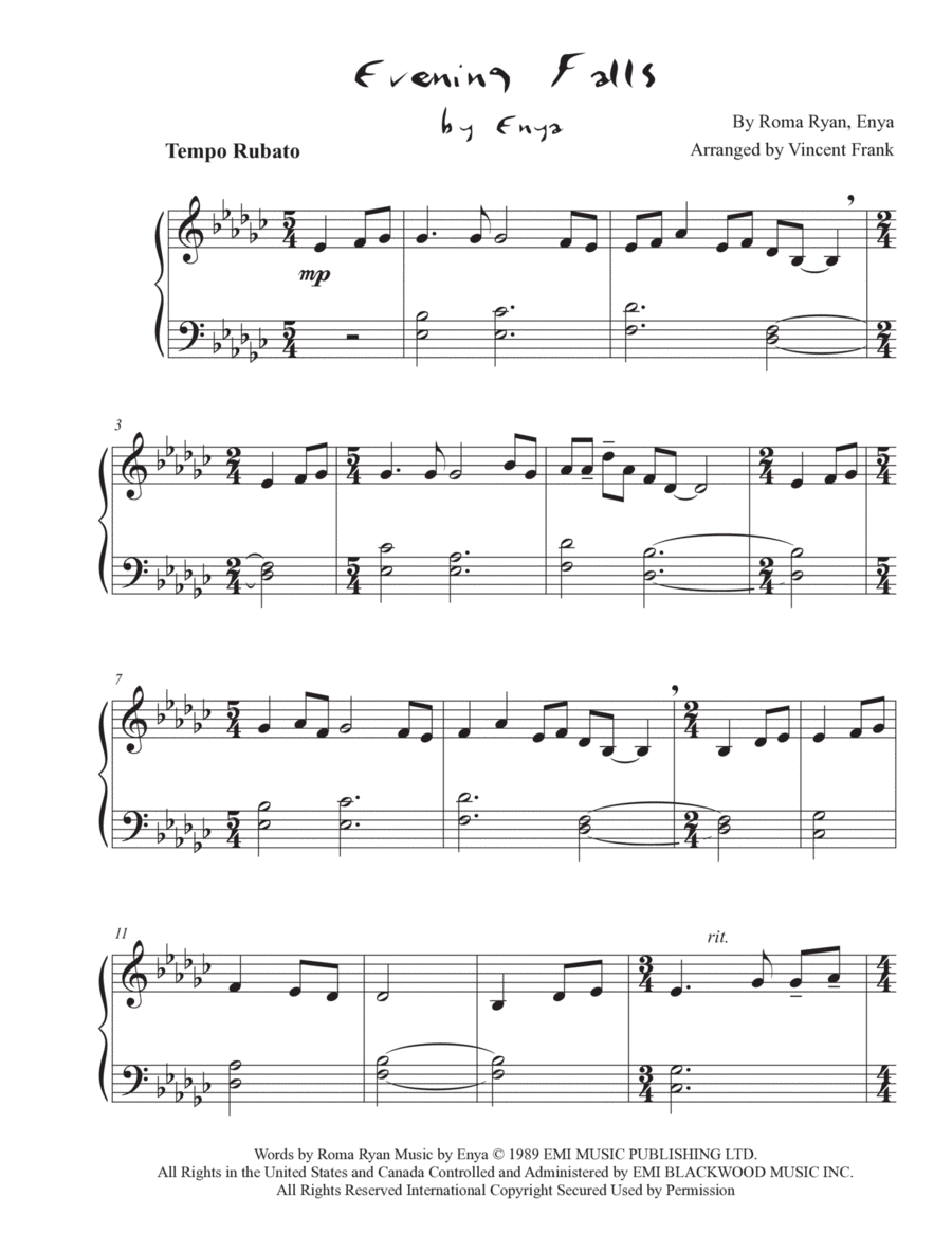 Evening Falls Evening Falls Piano Solo scores gallery preview page 1