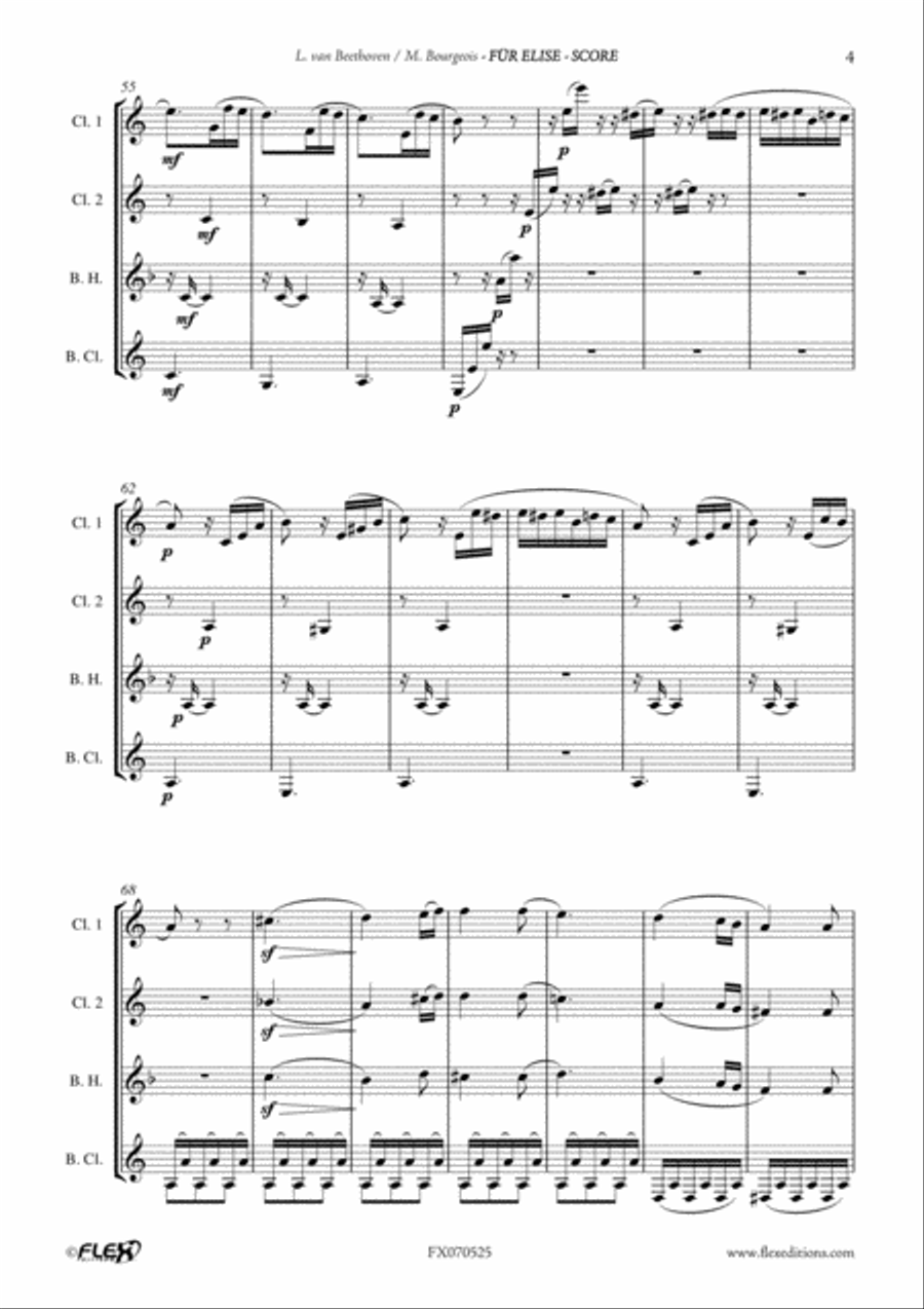 Fur Elise Fur Elise Clarinet Quartet scores gallery preview page 5