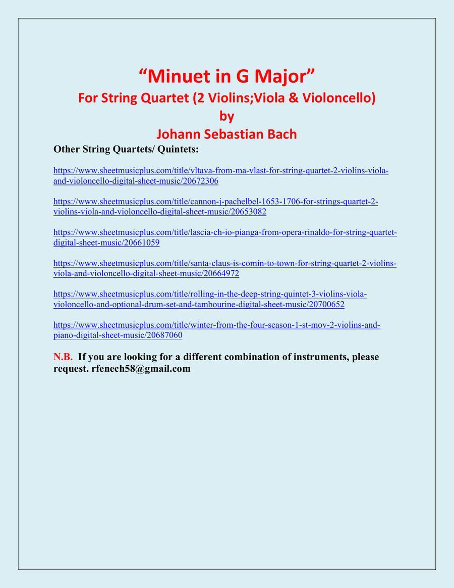 Minuet in G Major - J.S.Bach - String Quartet String Quartet scores gallery preview page 3