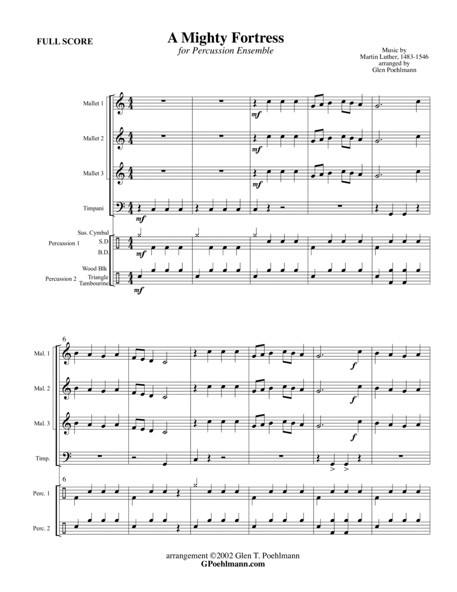 A MIGHTY FORTRESS - PERCUSSION ENSEMBLE Percussion Ensemble scores gallery preview page 1