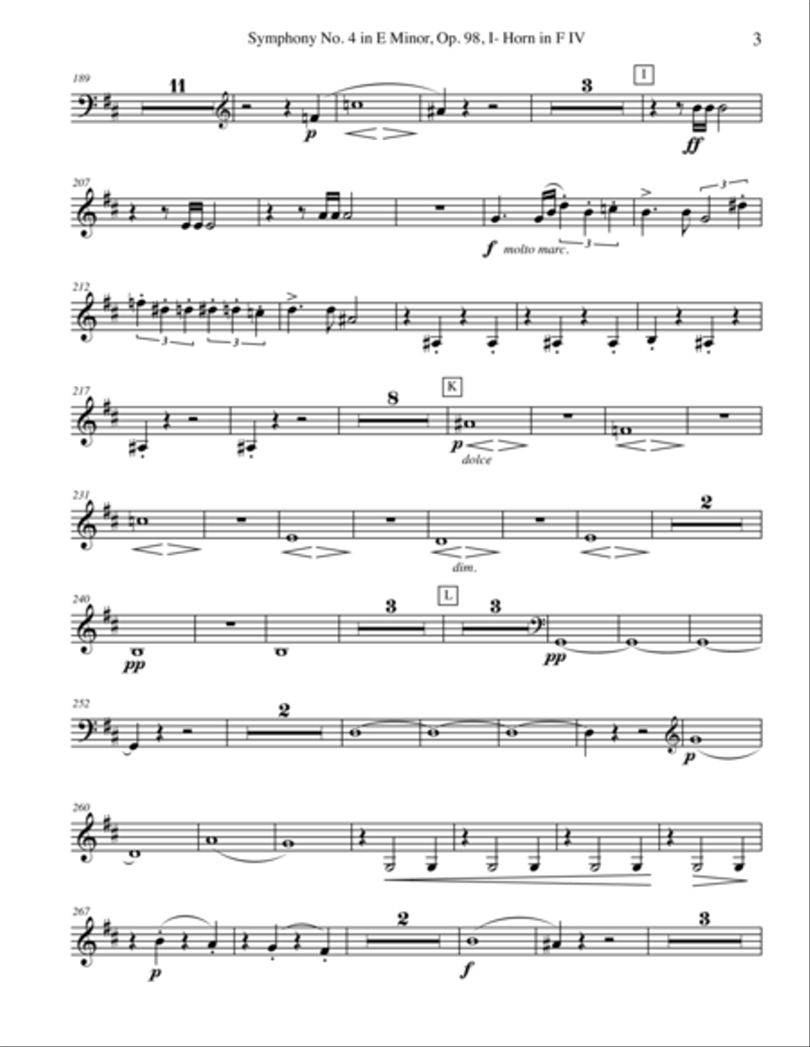Brahms Symphony No. 4, Movement I - Horn in F 4 (Transposed Part), Op. 98 Horn Solo scores gallery preview page 3