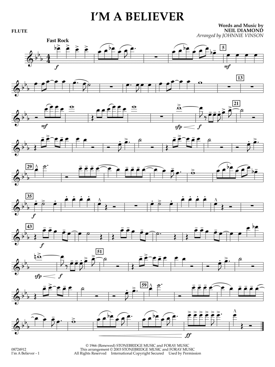 I'm a Believer (arr. Johnnie Vinson) - Flute Concert Band scores gallery preview page 1