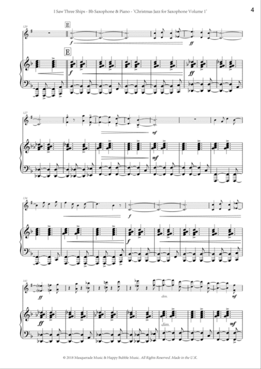 I Saw Three Ships; An arrangement that simply oozes Christmas for Bb saxophone and piano Tenor Saxophone scores gallery preview page 5