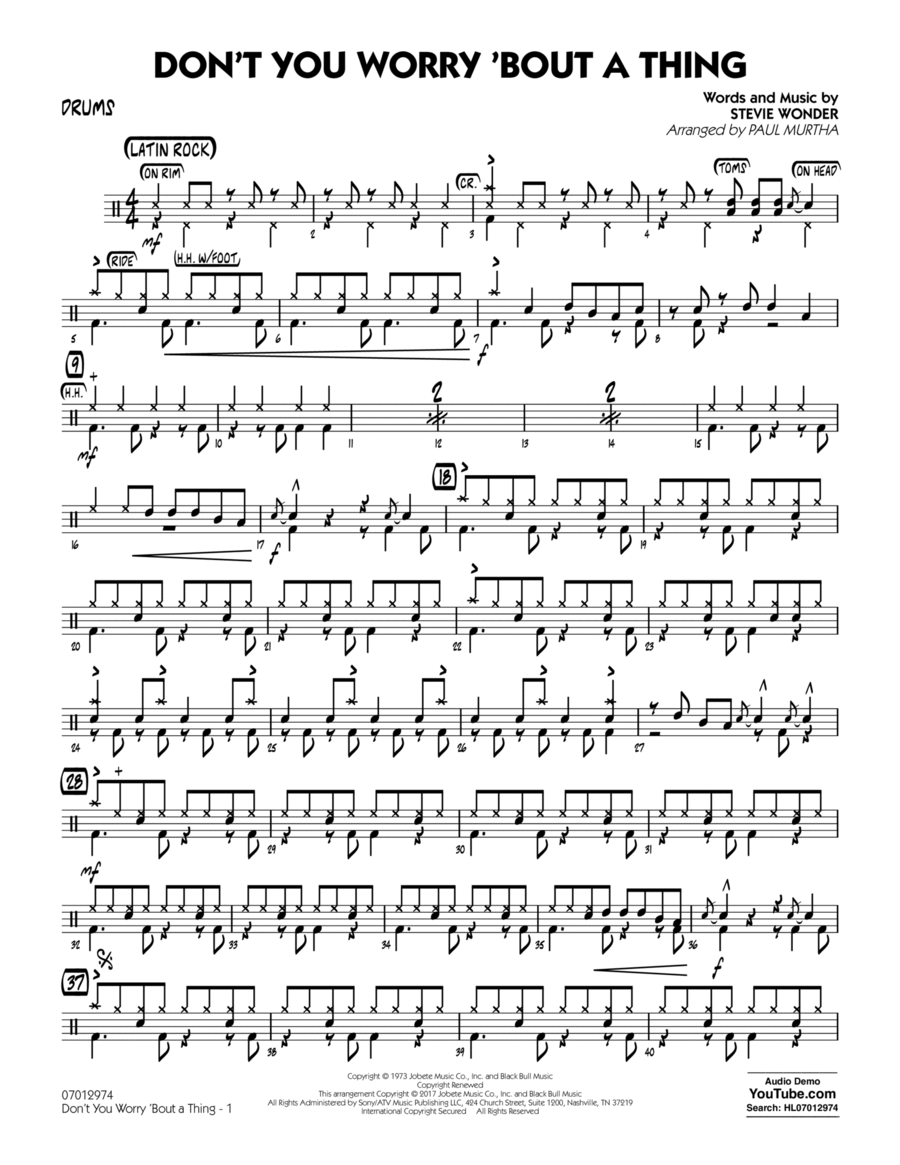 Don't You Worry 'Bout a Thing - Drums Drums scores gallery preview page 1