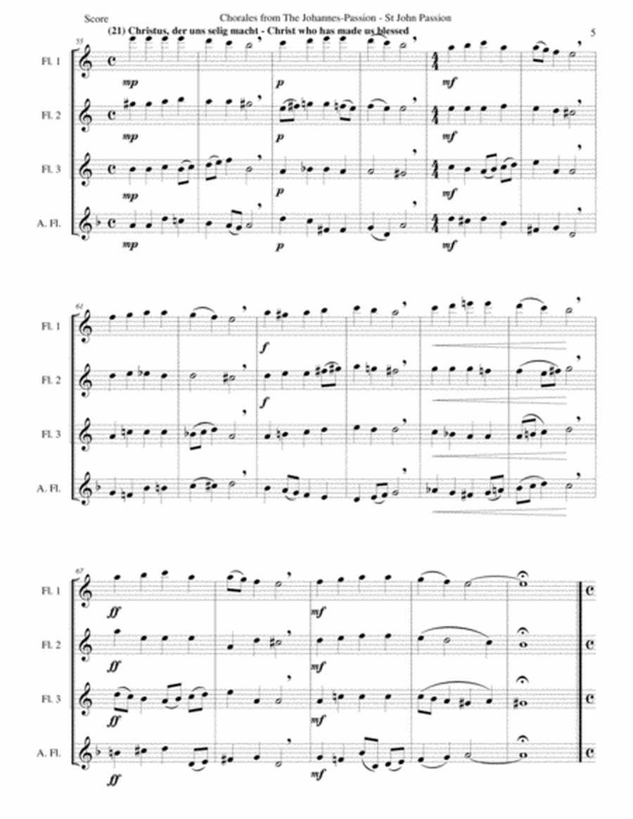 Chorales from the Johannes-Passion (St John Passion) for flute quartet (3 flutes and alto flute) image number null