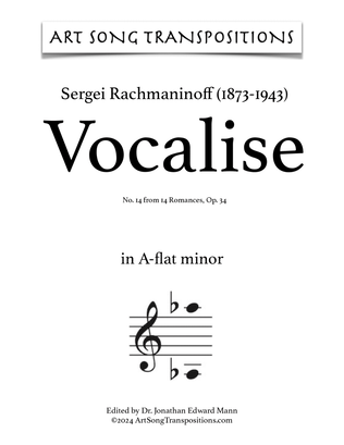 Book cover for RACHMANINOFF: Vocalise, Op. 34 no. 14 (transposed to A-flat minor)