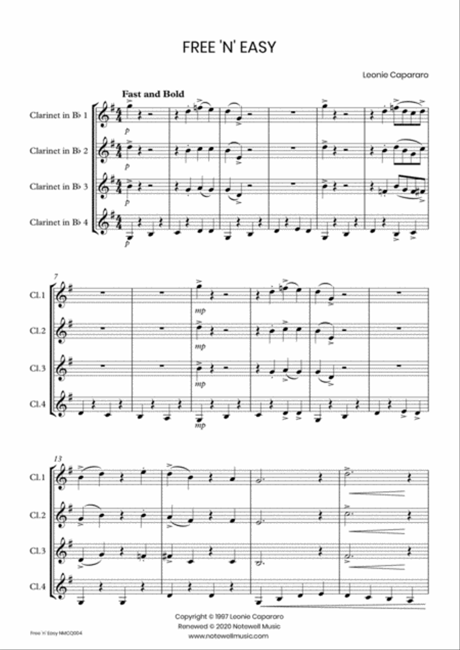 Free 'n' Easy (Clarinet quartet) Clarinet Quartet scores gallery preview page 2