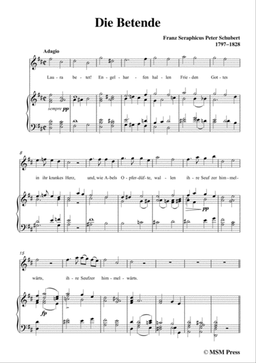 Schubert-Die Betende,in D Major,for Voice&Piano Voice scores gallery preview page 3