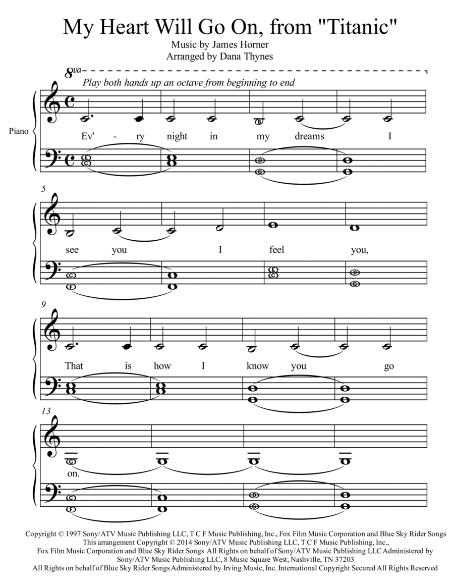 My Heart Will Go On (love Theme From 'titanic') Easy Piano scores gallery preview page 1