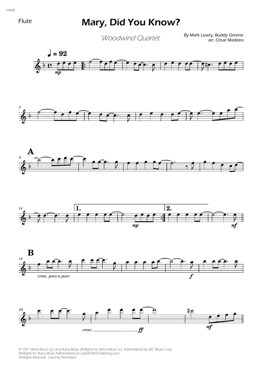 Mary, Did You Know? Woodwind Quartet scores gallery preview page 1