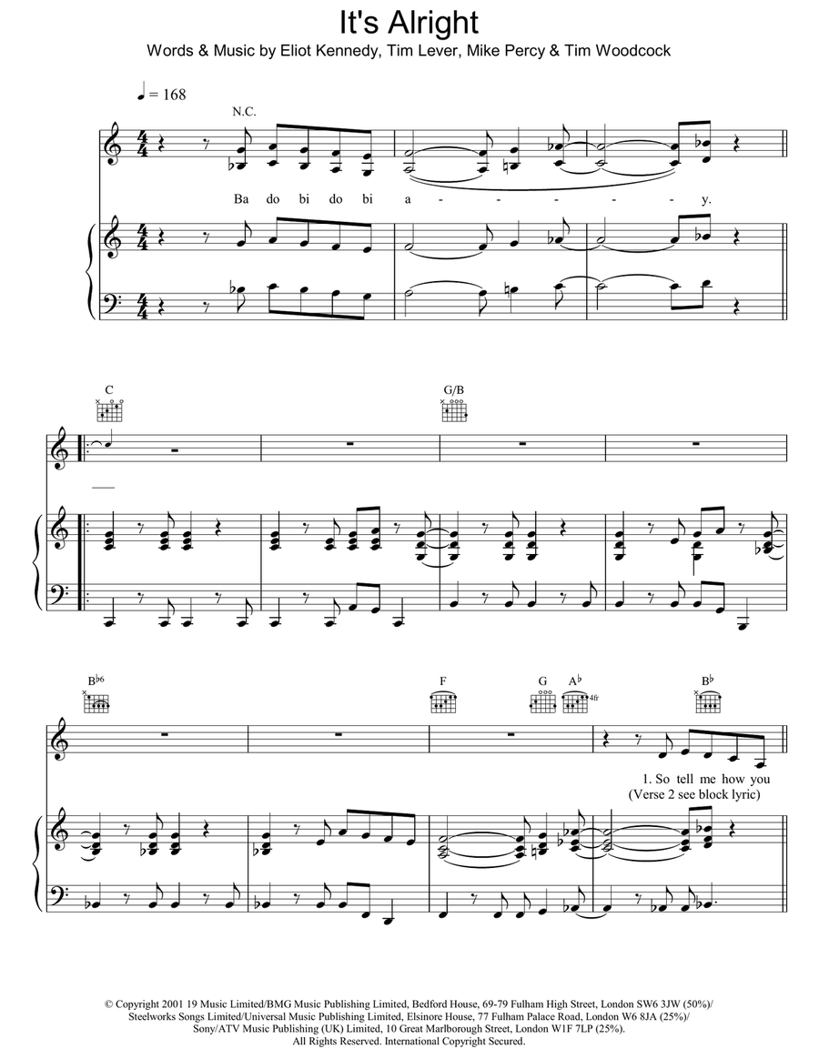 It's Alright Piano, Vocal, Guitar scores gallery preview page 1