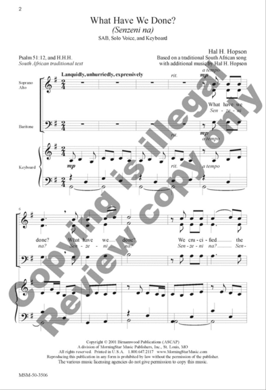 What Have We Done? (Senzeni na) 3-Part scores gallery preview page 2