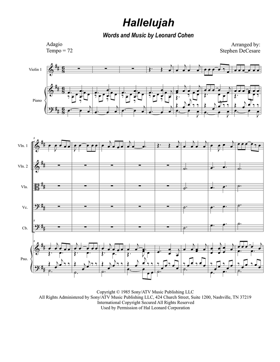 Hallelujah String Quartet scores gallery preview page 1