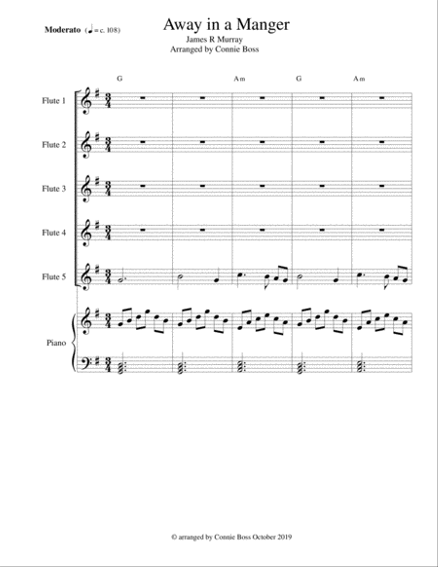 Away in a Manger - flute quintet and piano Woodwind Quintet scores gallery preview page 1