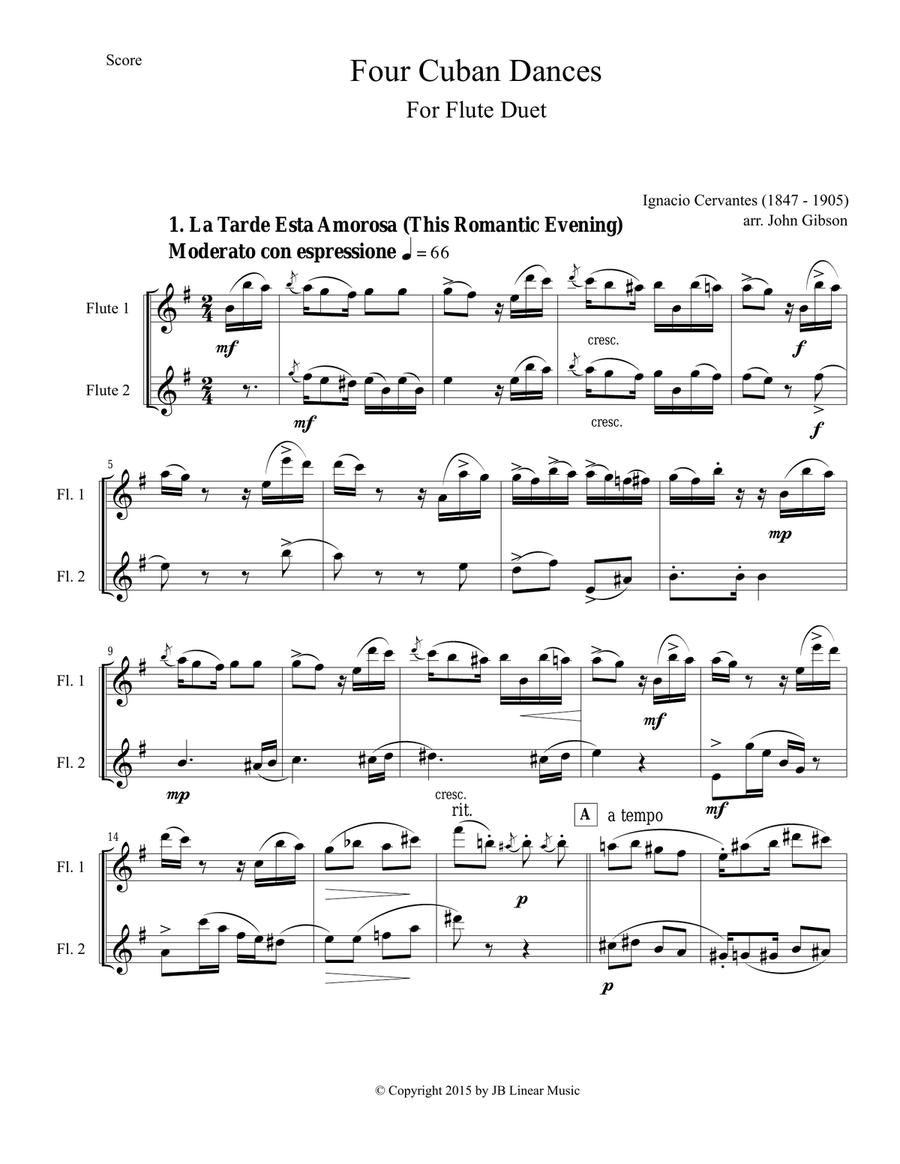 4 Cuban Dances by Cervantes for flute duet Flute Duet scores gallery preview page 2