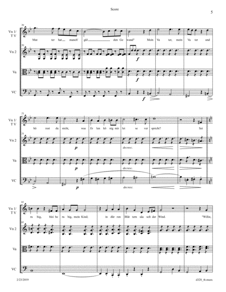 Schubert: Erlkönig (D 328) Arranged for String Quartet. Option: replace Violin 1 with Tenor Voice image number null