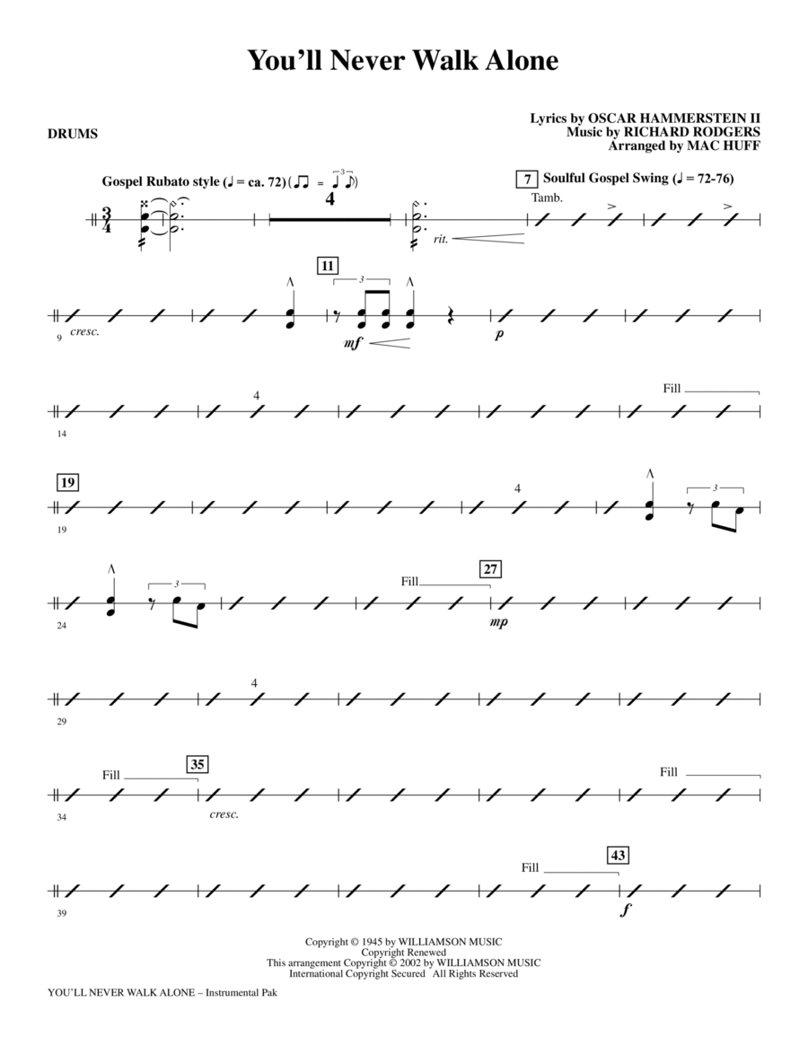 You'll Never Walk Alone (from Carousel) (arr. Mac Huff) - Drums Choir scores gallery preview page 1