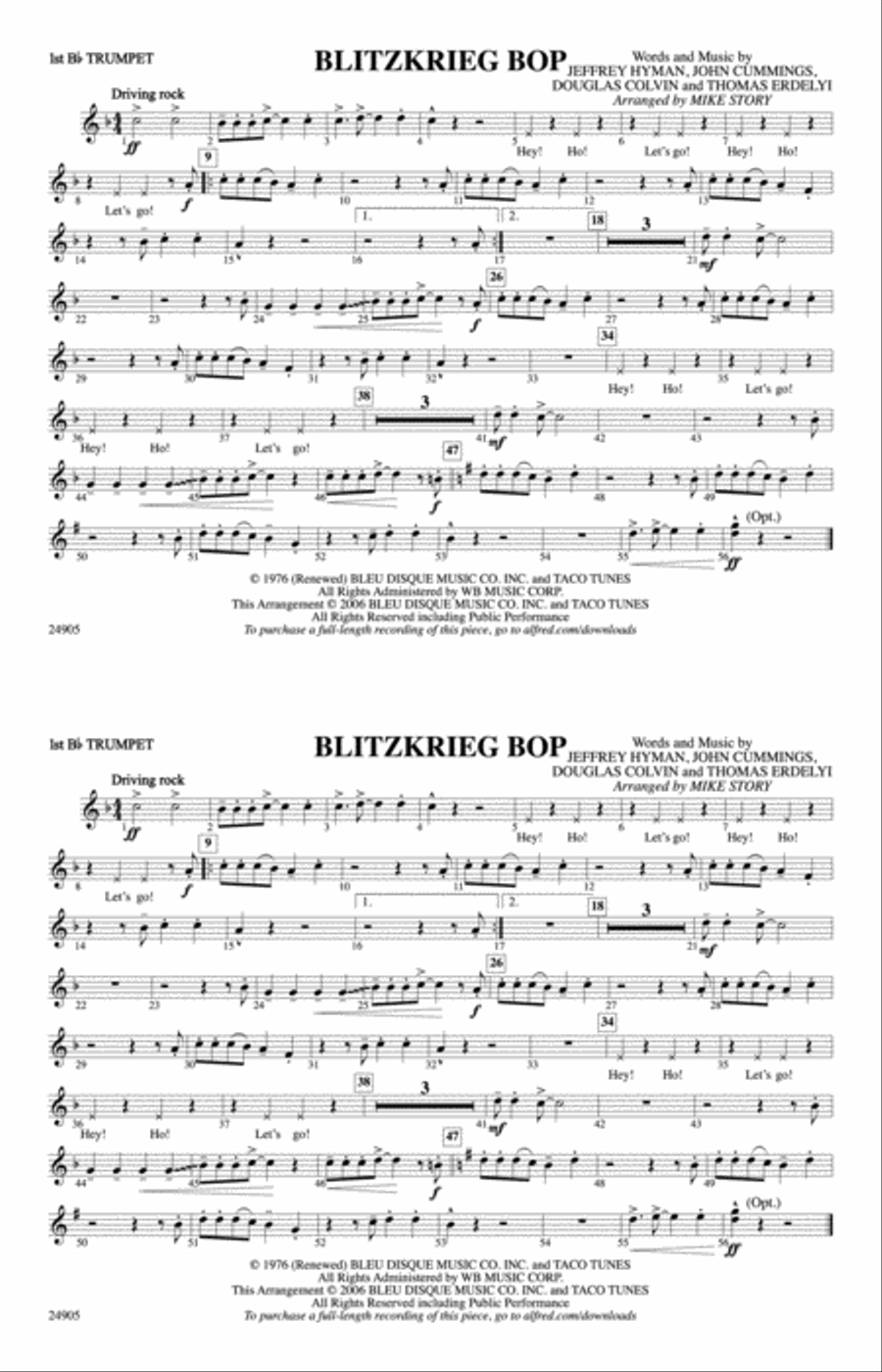 Blitzkrieg Bop: 1st B-flat Trumpet Marching Band scores gallery preview page 1
