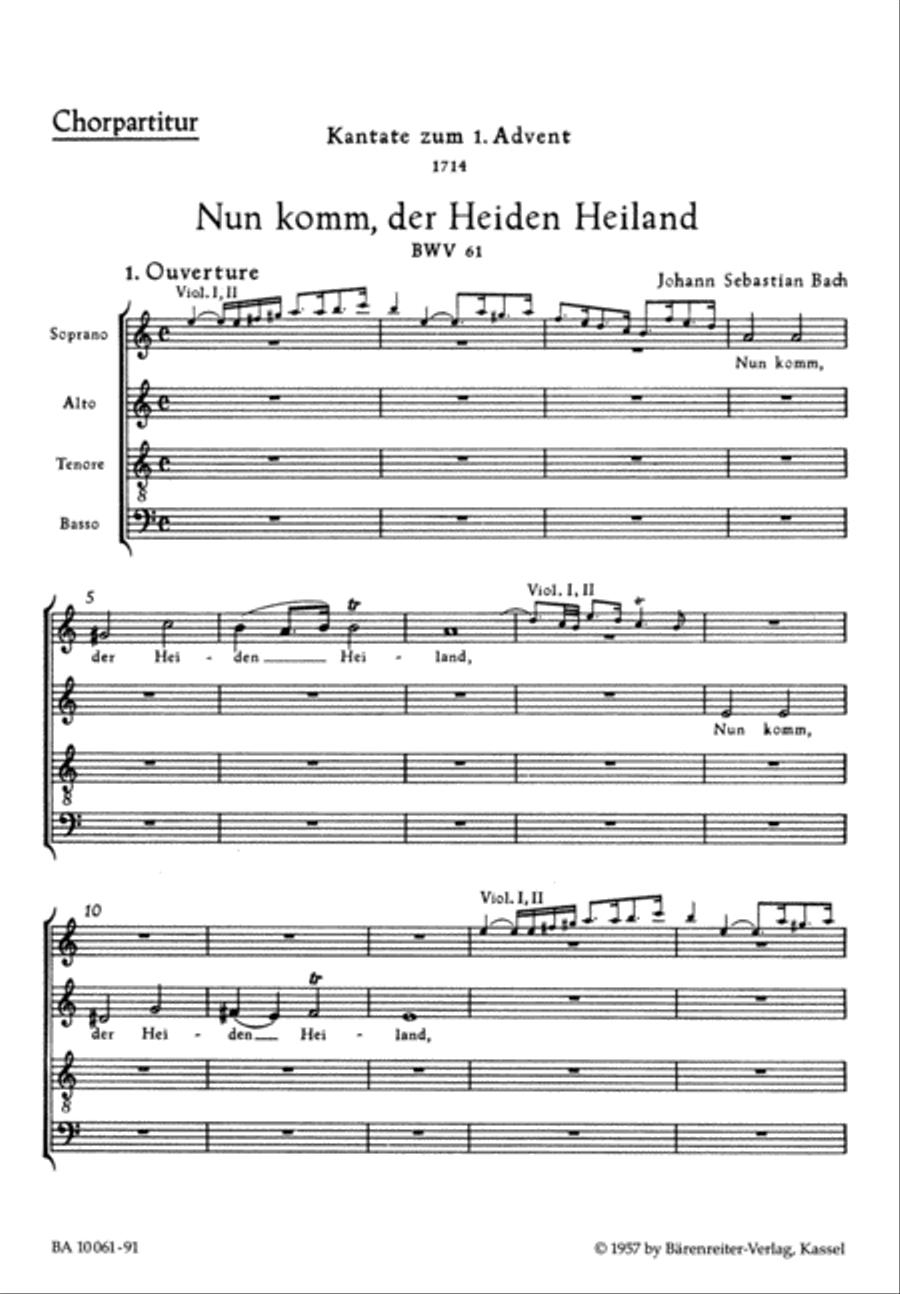 Nun komm, der Heiden Heiland, BWV 61 4-Part scores gallery preview page 1