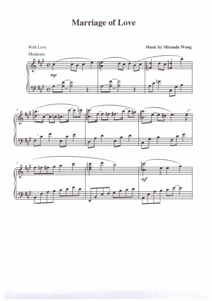 Marriage of Love - Wedding Piano Music by Miranda Wong Piano Solo scores gallery preview page 1