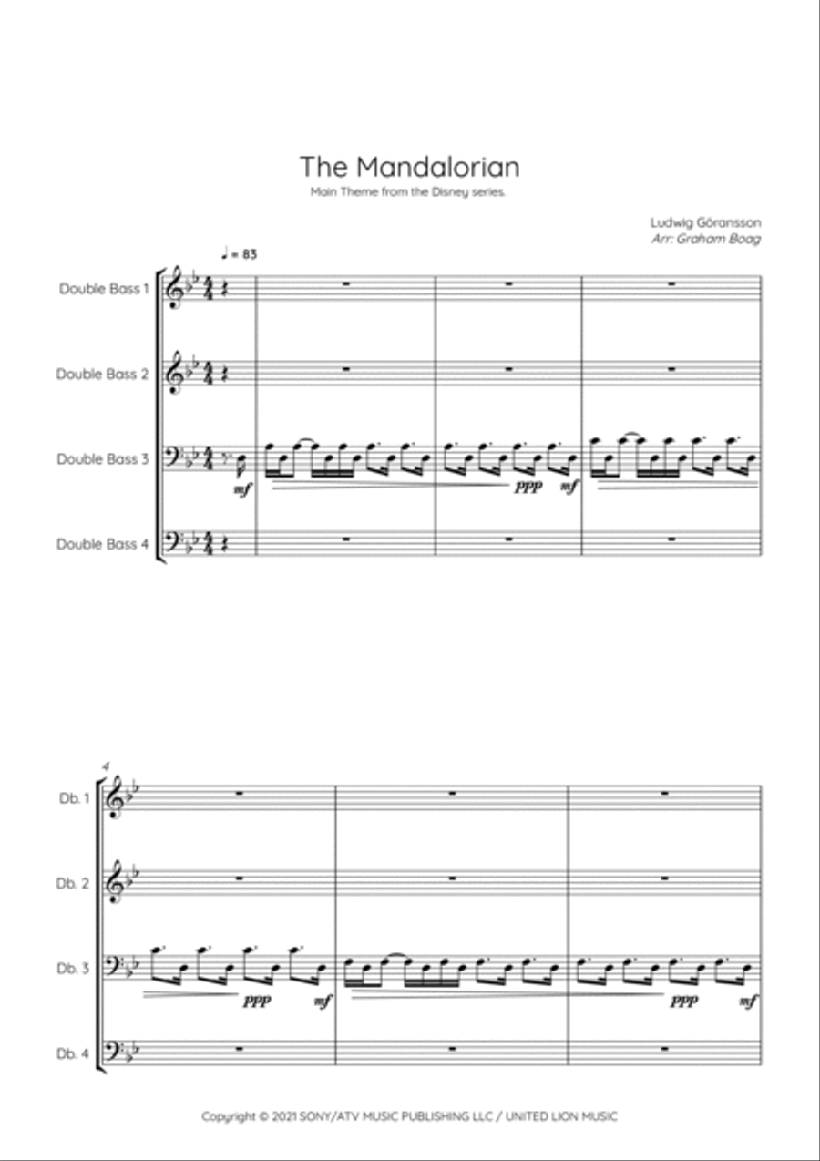 Theme From The Mandalorian Double Bass scores gallery preview page 3