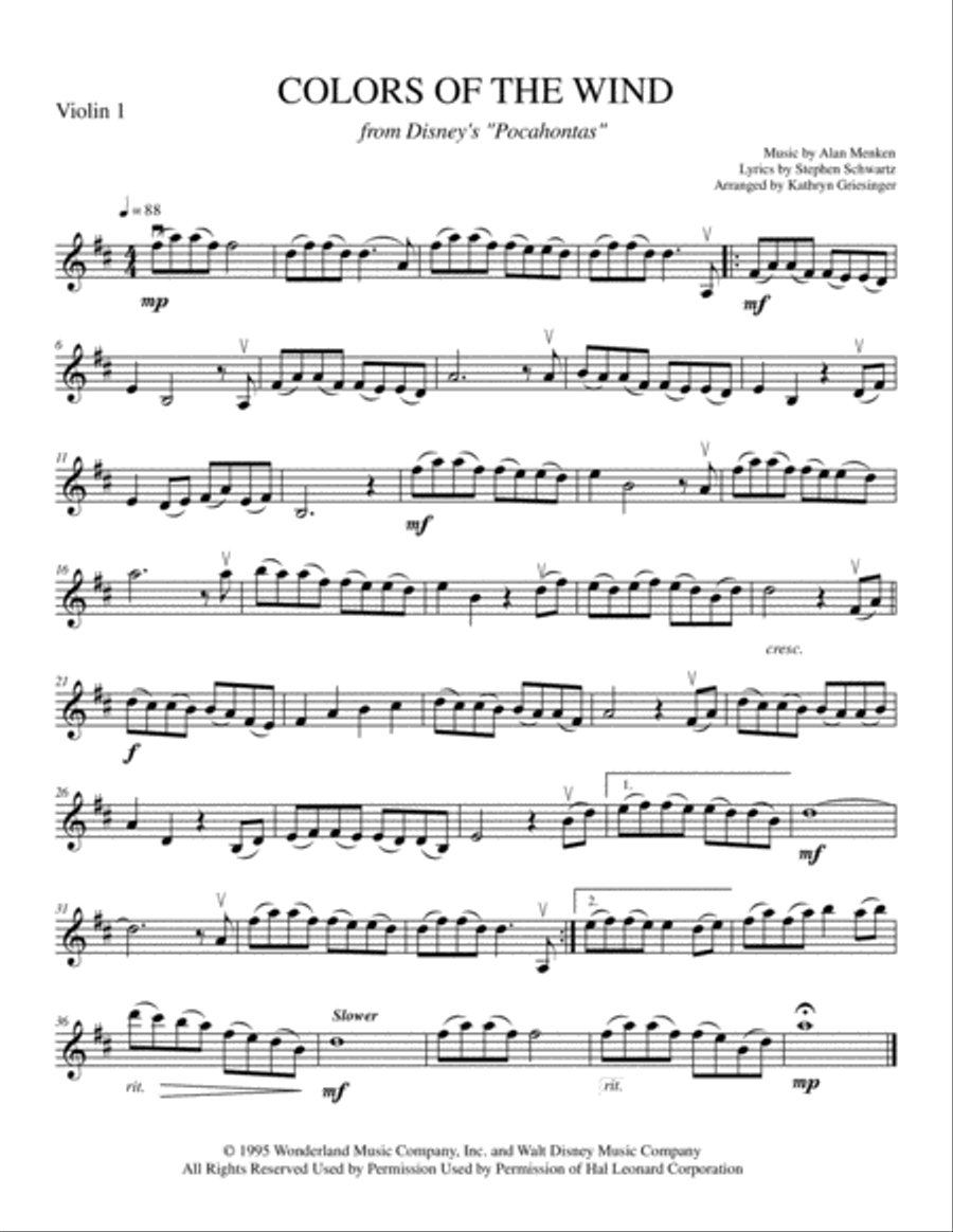 Colors Of The Wind String Quartet scores gallery preview page 1