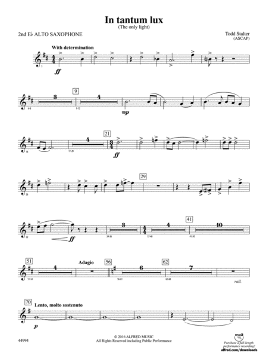 In tantum lux: 2nd E-flat Alto Saxophone Concert Band scores gallery preview page 1
