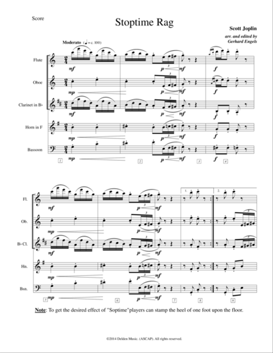 Stoptime Rag Woodwind Quintet scores gallery preview page 1