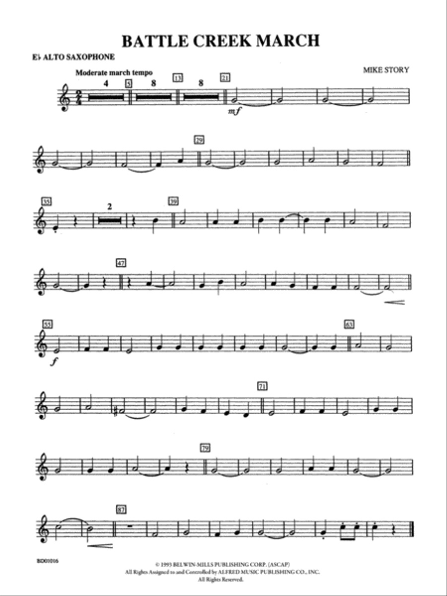 Battle Creek March: E-flat Alto Saxophone Concert Band scores gallery preview page 1