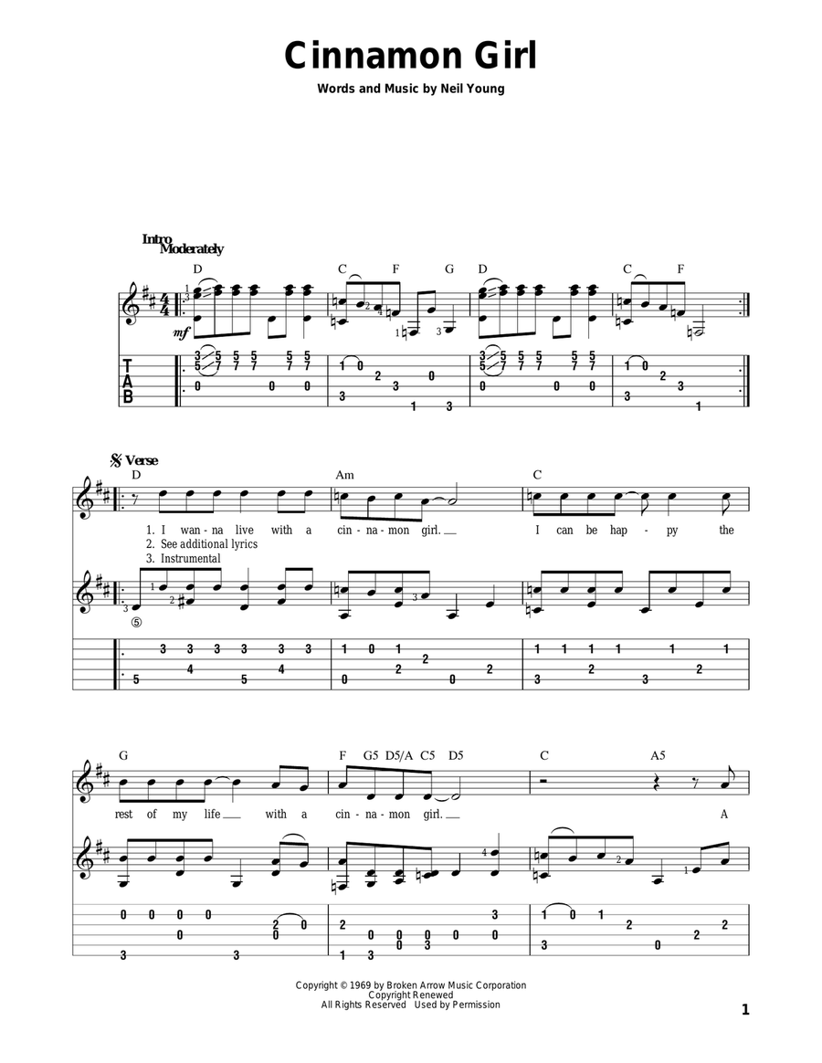 Cinnamon Girl Acoustic Guitar scores gallery preview page 1