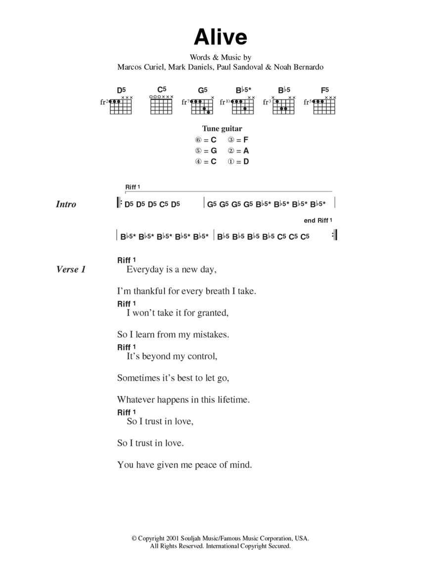 Alive Alive Guitar scores gallery preview page 1