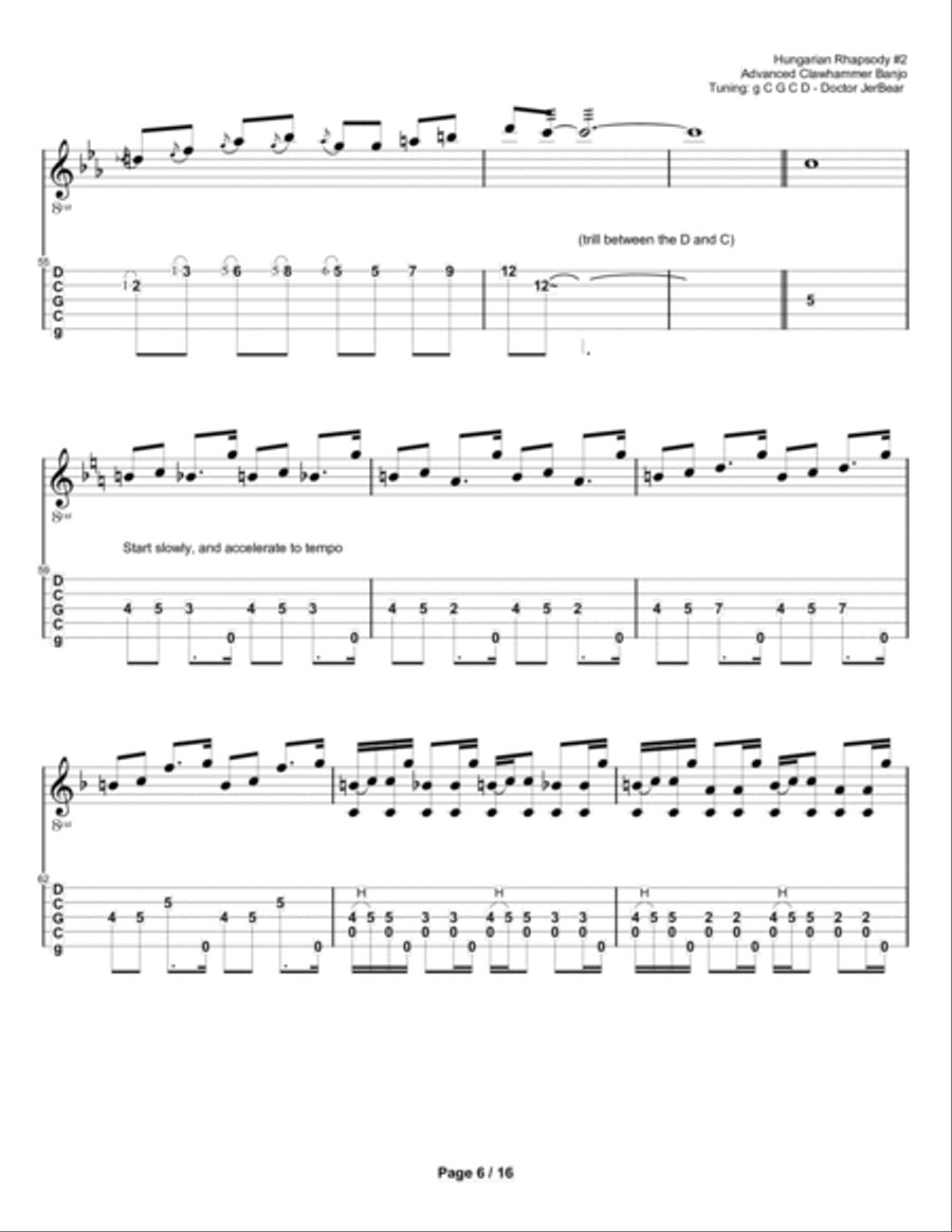 Doctor JerBear--Hungarian Rhapsody #2--Advanced Clawhammer Banjo Banjo scores gallery preview page 6