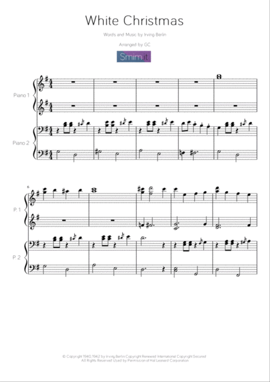 White Christmas White Christmas Easy Piano scores gallery preview page 1