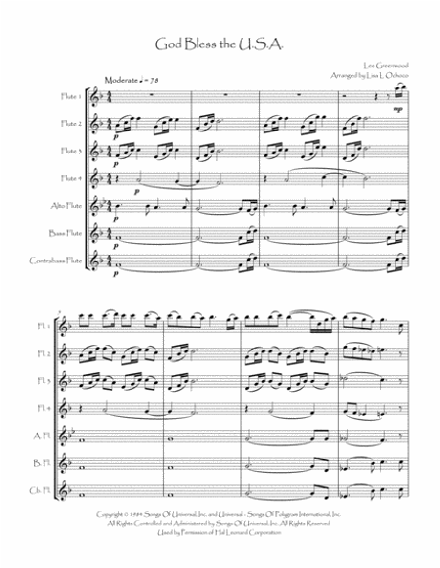 God Bless The U.S.A. Flute Choir scores gallery preview page 4