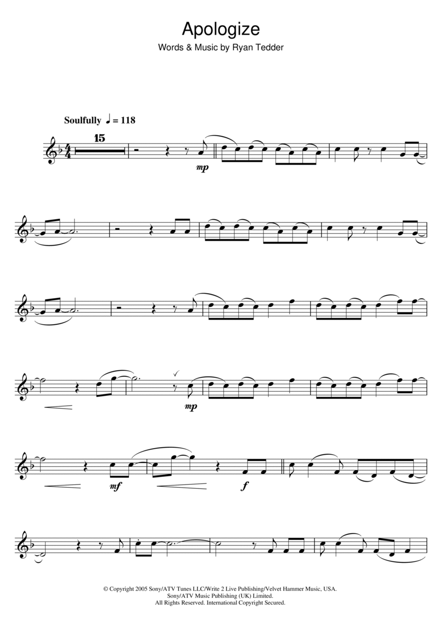 Apologize Clarinet Solo scores gallery preview page 1