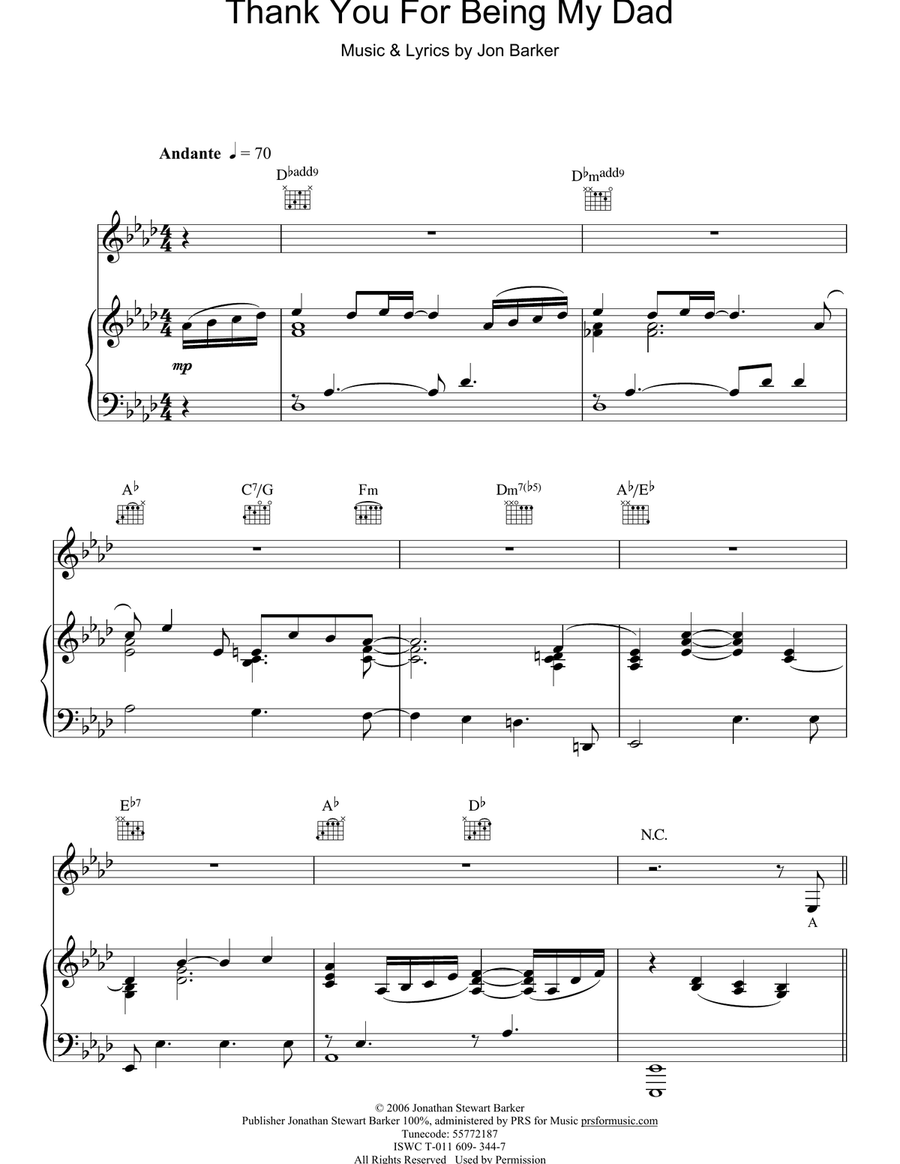 Thank You For Being My Dad Piano, Vocal, Guitar scores gallery preview page 1