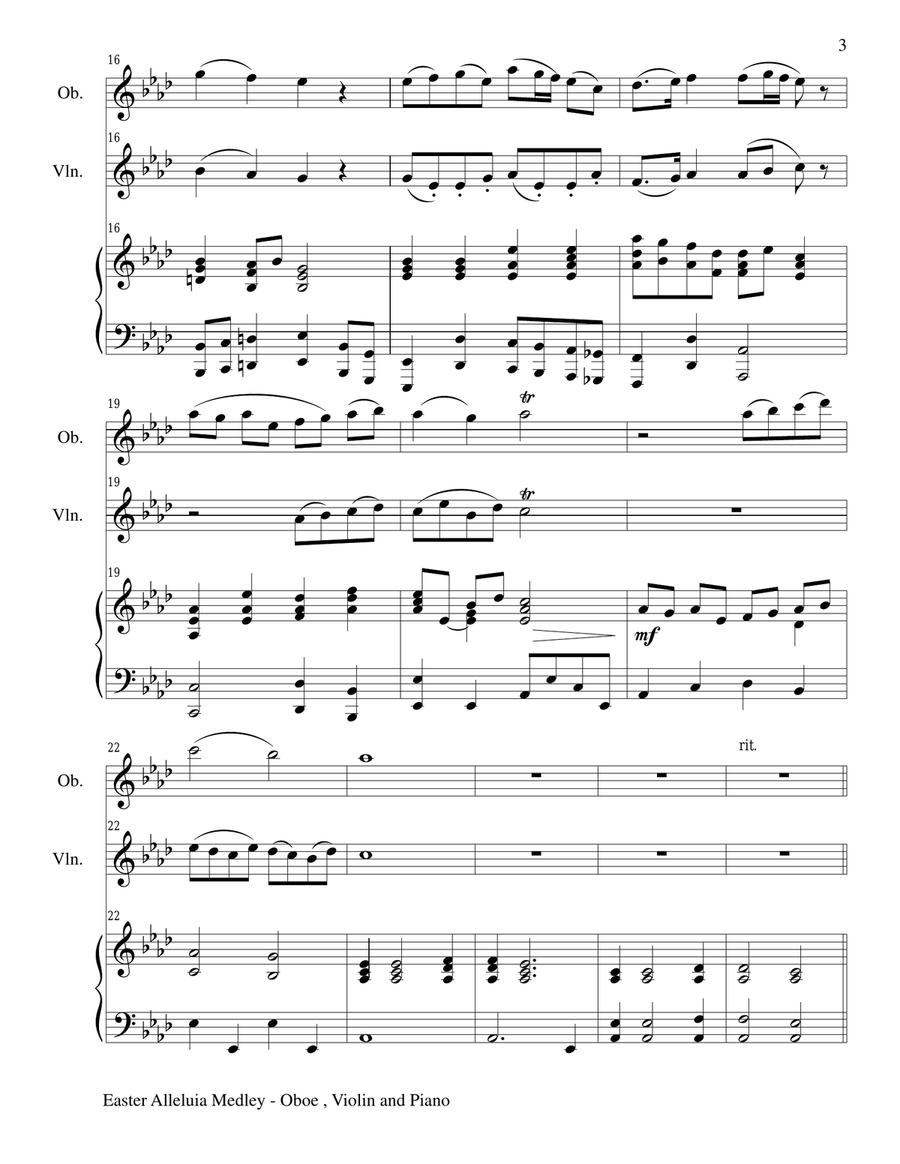 EASTER ALLELUIA MEDLEY (Trio – Oboe, Violin/Piano) Score and Parts Small Ensemble scores gallery preview page 3