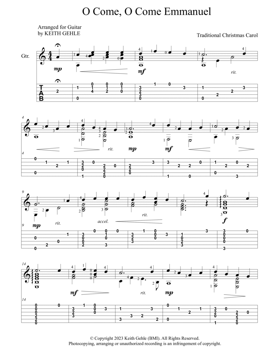 "O Come, O Come Emmanuel" for solo classical fingerstyle guitar (+TAB) image number null