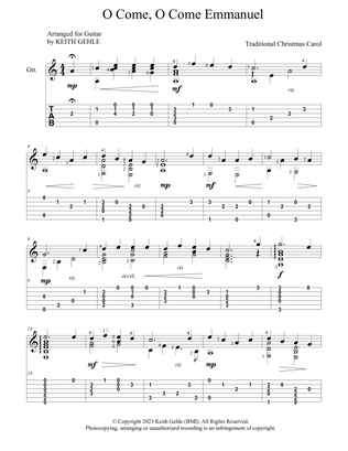 Book cover for "O Come, O Come Emmanuel" for solo classical fingerstyle guitar (+TAB)