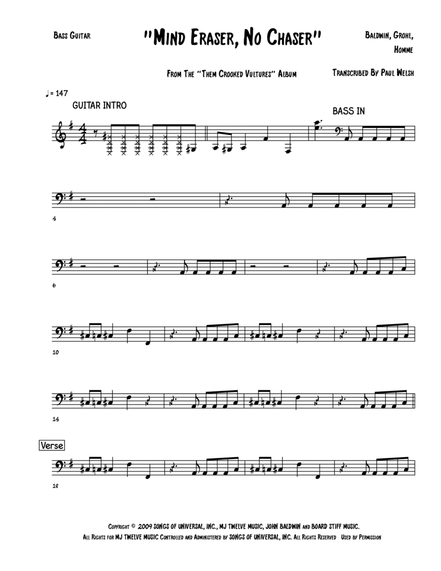 Mind Eraser, No Chaser Mind Eraser, No Chaser Bass Guitar scores gallery preview page 1