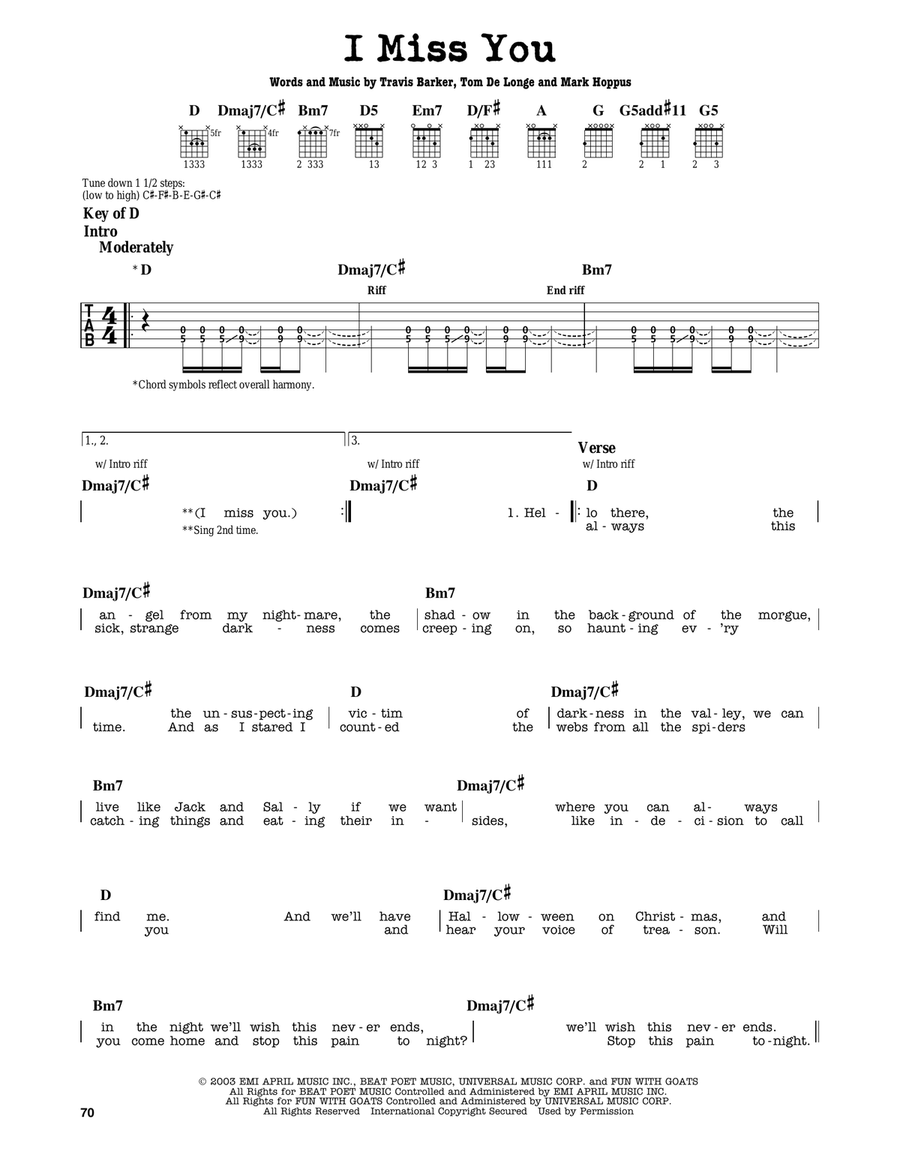 I Miss You Electric Guitar scores gallery preview page 1