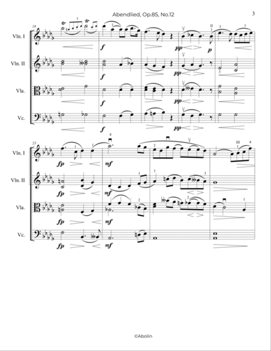 Schumann: Abendlied, Op.85, No.12 - String Quartet String Quartet scores gallery preview page 4