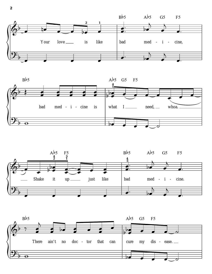 Bad Medicine Easy Piano scores gallery preview page 2