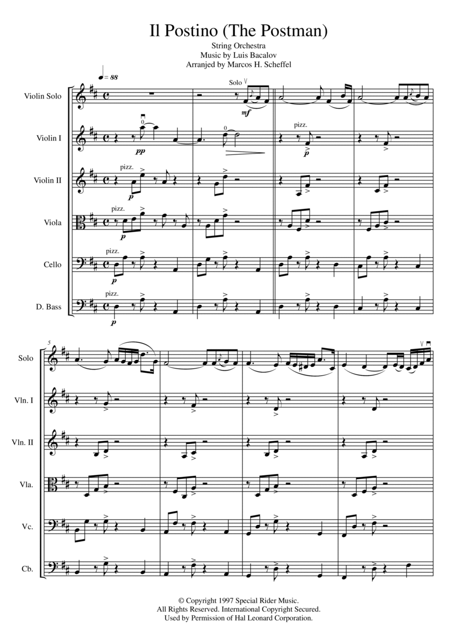Il Postino (the Postman) String Quintet scores gallery preview page 1