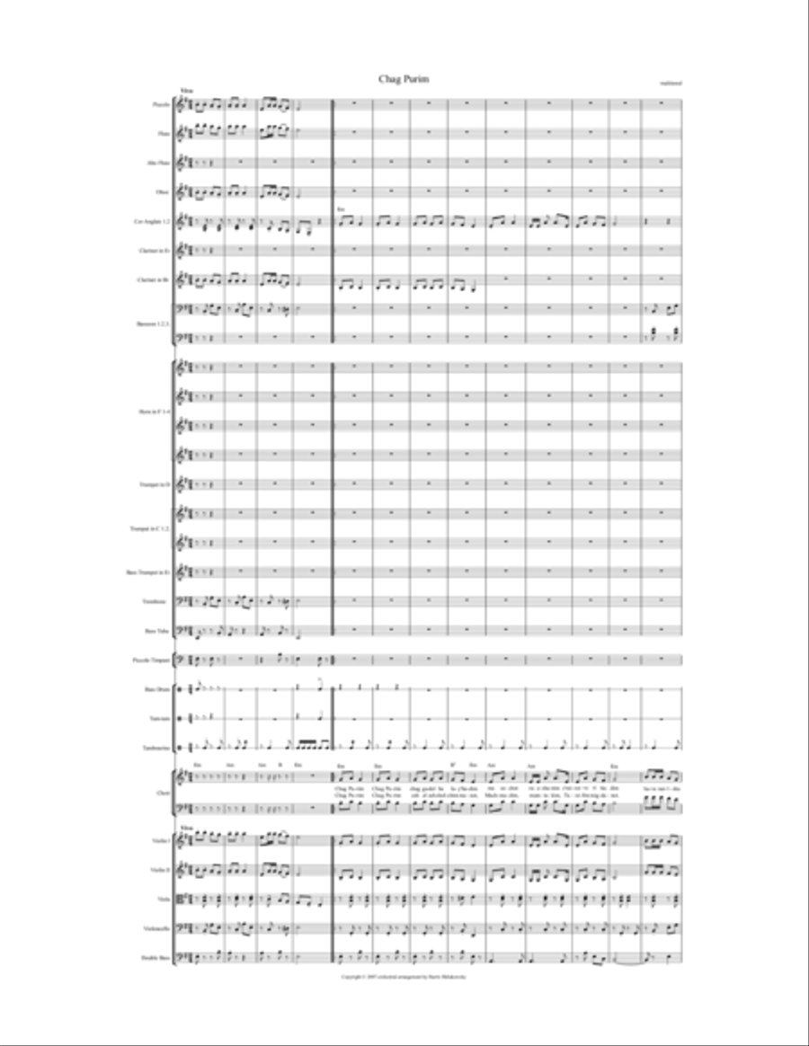 Chag Purim full orchestra arrangement 4-Part scores gallery preview page 1