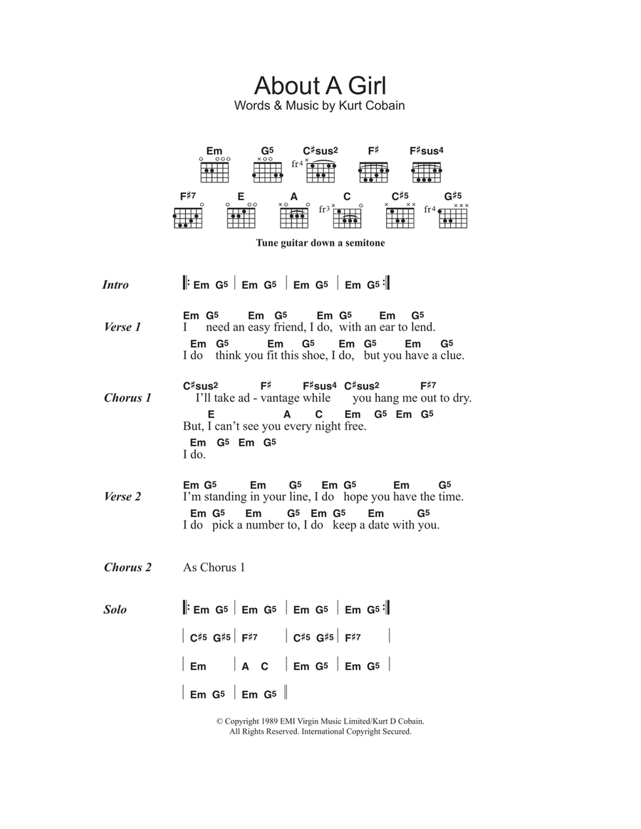 About A Girl by Nirvana - Guitar - Digital Sheet Music About A Girl by Nirvana - Guitar - Digital Sheet Music