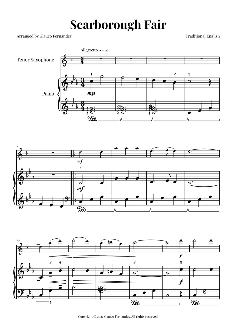 Scarborough Fair Tenor Saxophone scores gallery preview page 1