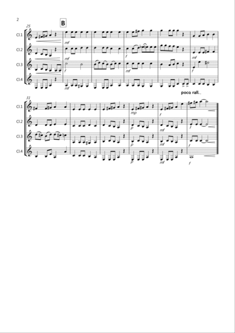 Beethoven Symphony No.7 (slow movement) for Clarinet Quartet Clarinet Quartet scores gallery preview page 2