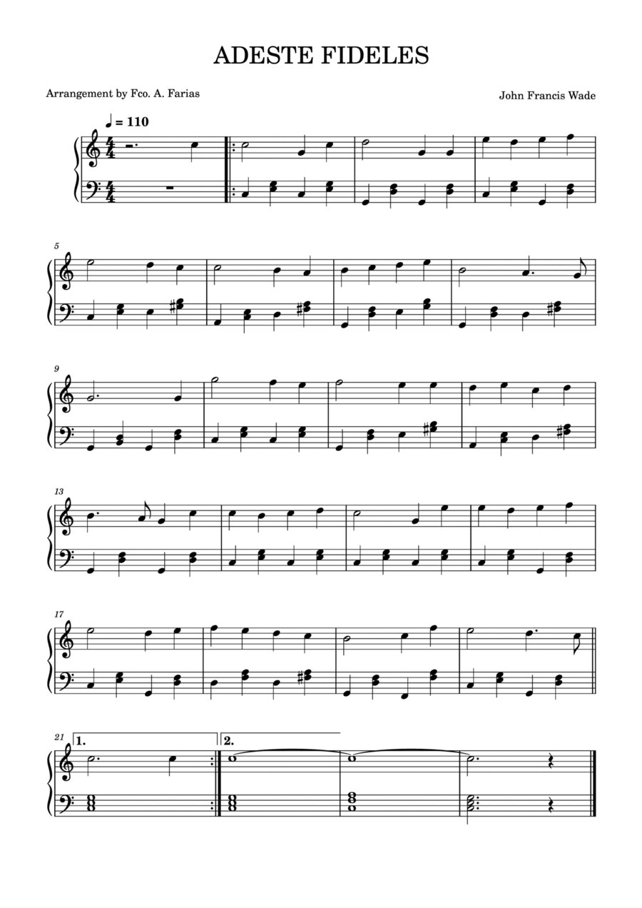 Wade's Adeste Fideles Easy Piano scores gallery preview page 1